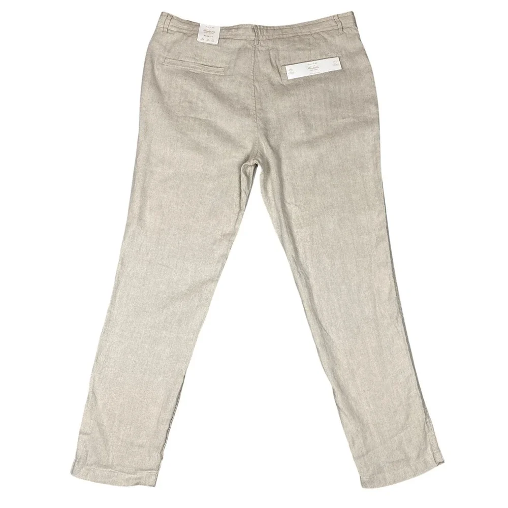 Porter & Ash Washable Linen Blend Slim Fit Drawstring Pants Mens 36 Tan NWT